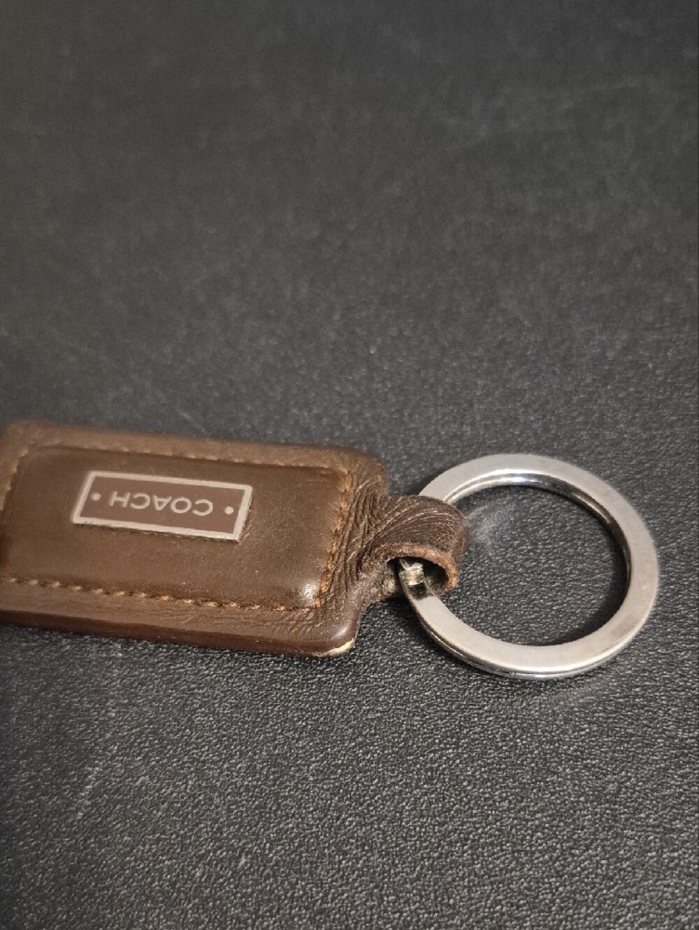 COACH Brown Leather Key Tag with Branded Metal Plaque - Picture 3 of 6